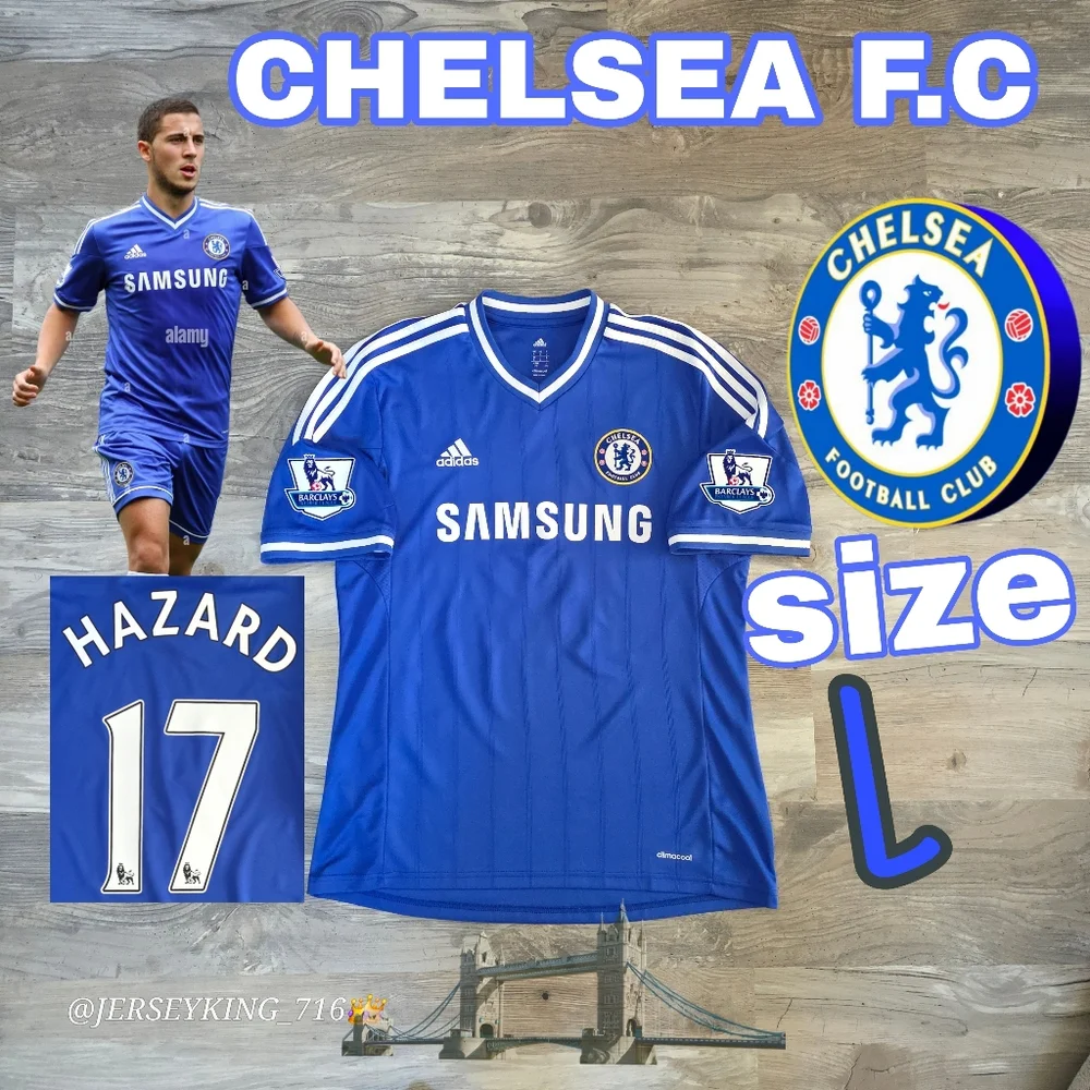 Adidas Chelsea FC Eden Hazard#17 2013/2014 Home Blue Jersey EPL Patches Mens L